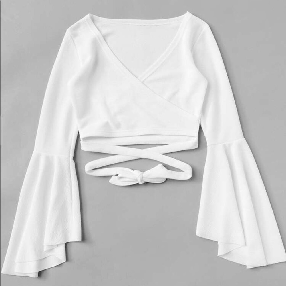 Bell Sleeve Self-tie crop top